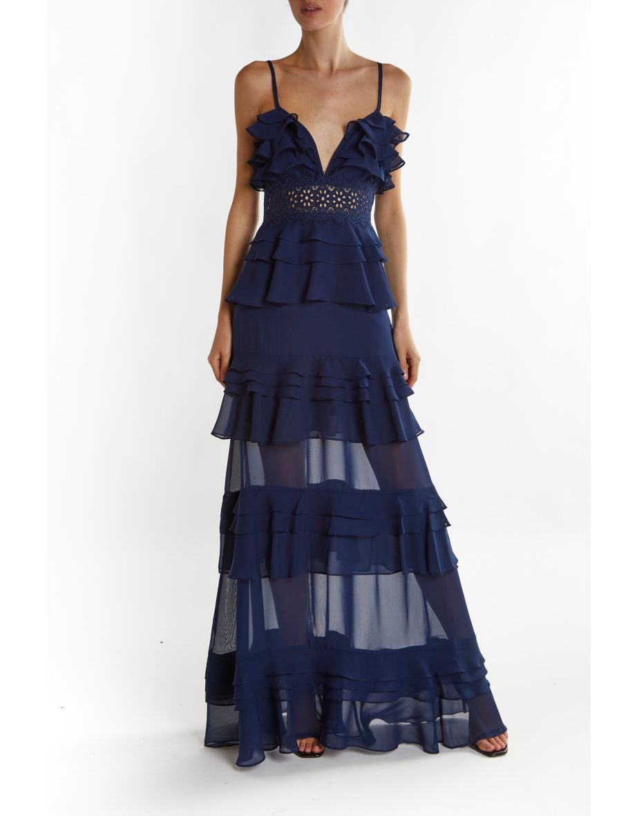 Sophia Navy Tiered Ruffle Maxi Dress - 5