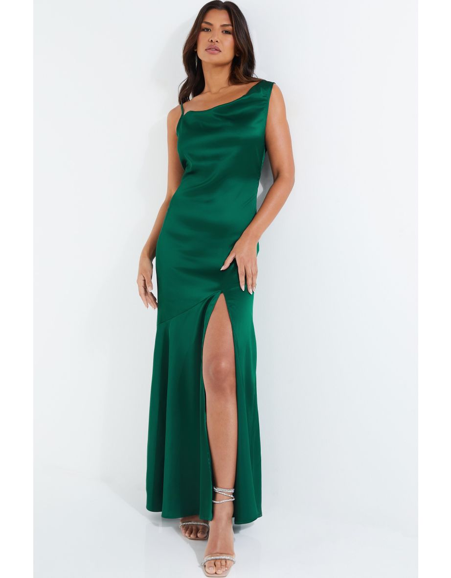 Bottle Green Satin Maxi Dress