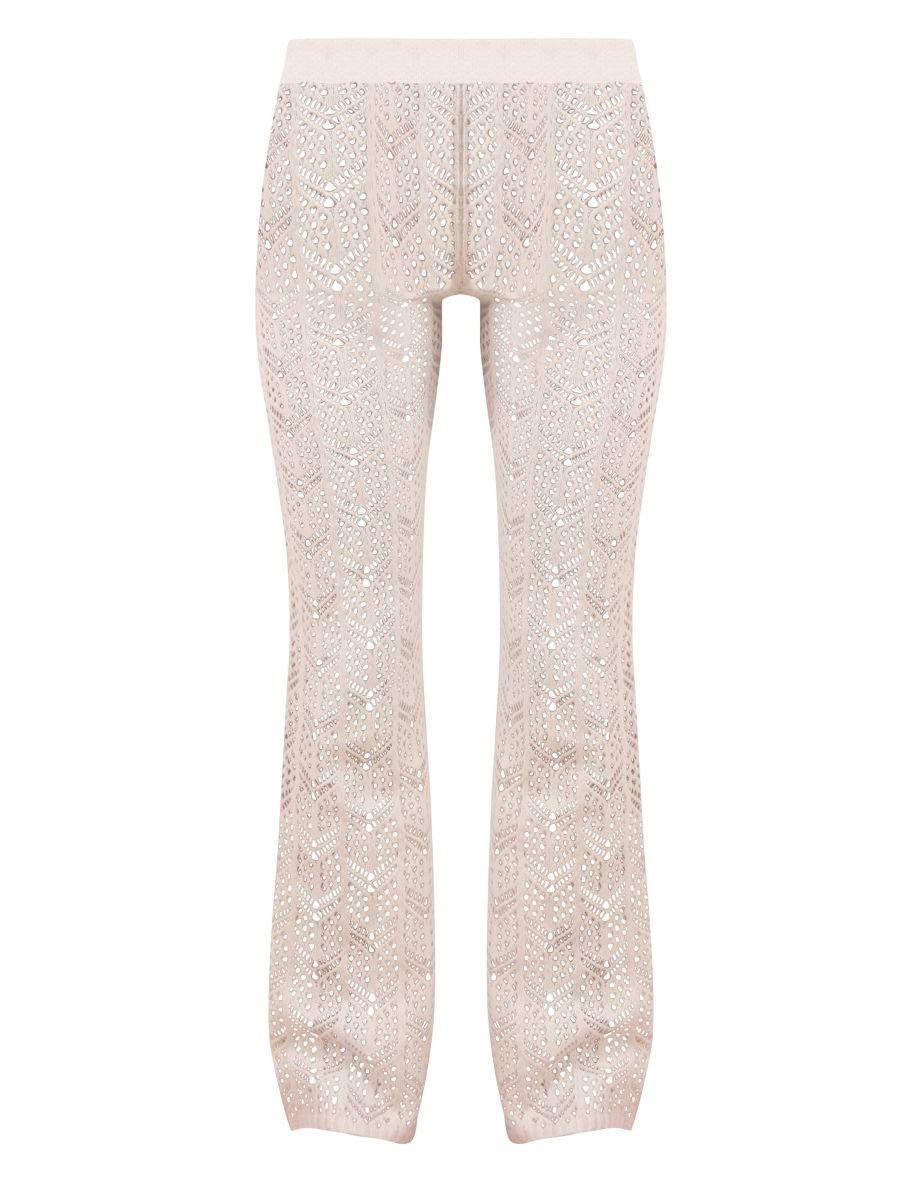 White Open Knit Trousers - 4