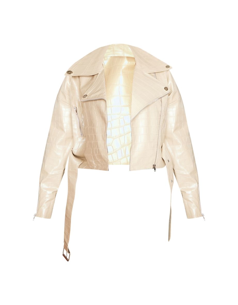 Plus Stone Croc Faux Leather Oversized Biker Jacket - 4