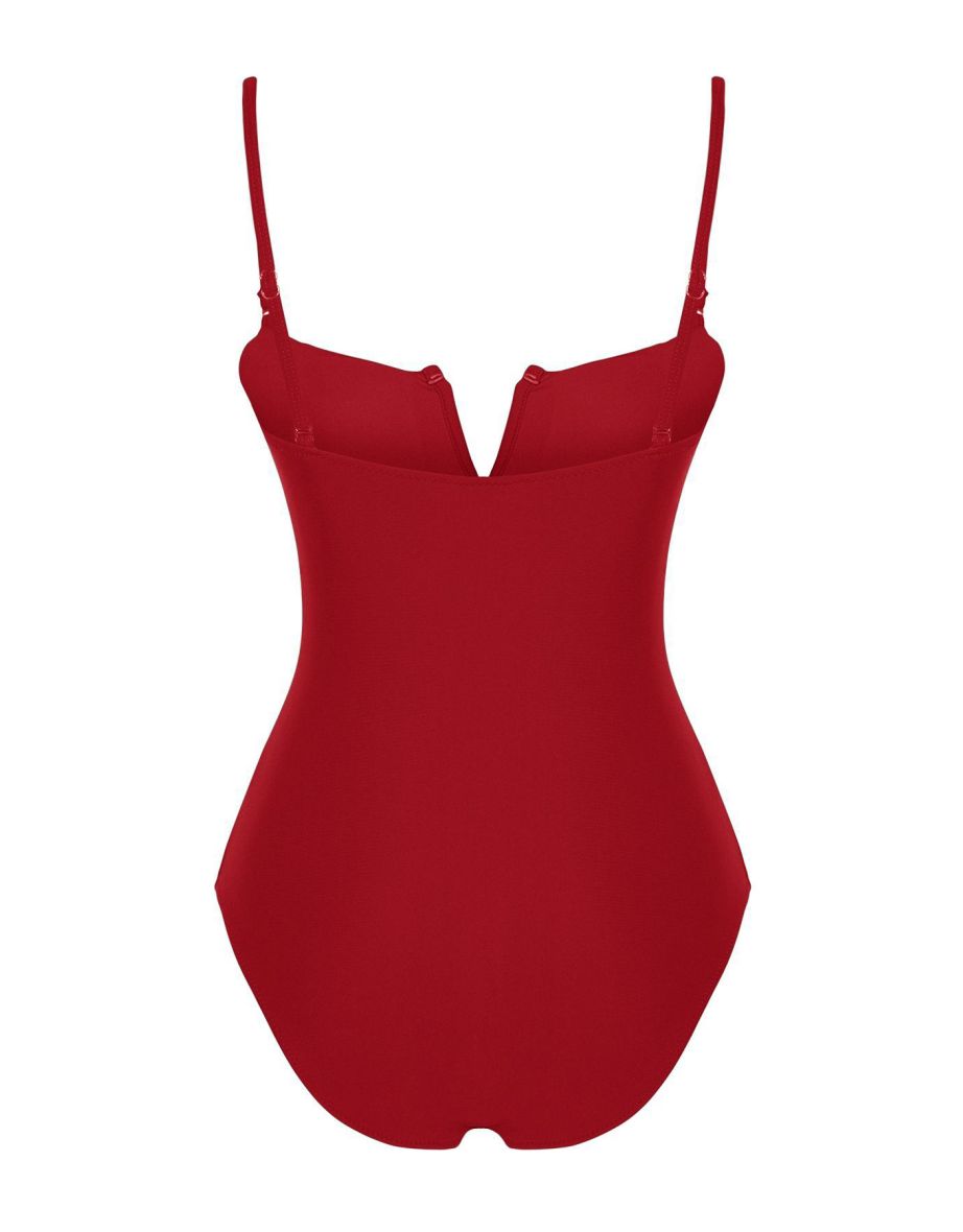 Red Belt Strapless Regular Swimsuit - 6