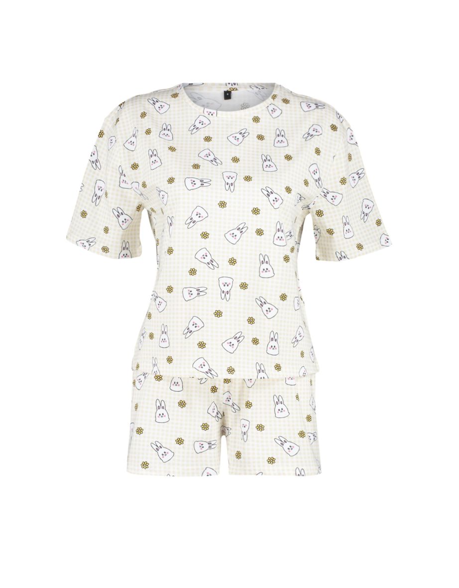 Yellow-Multicolor 100% Cotton Plaid/Check Knitted Pajamas Set - 7