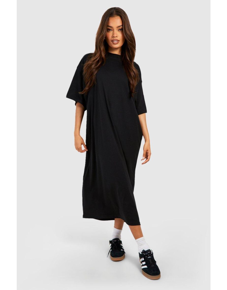 Shop Cotton Super Oversized Midi T shirt Dress black Online in Bahrain VogaCloset