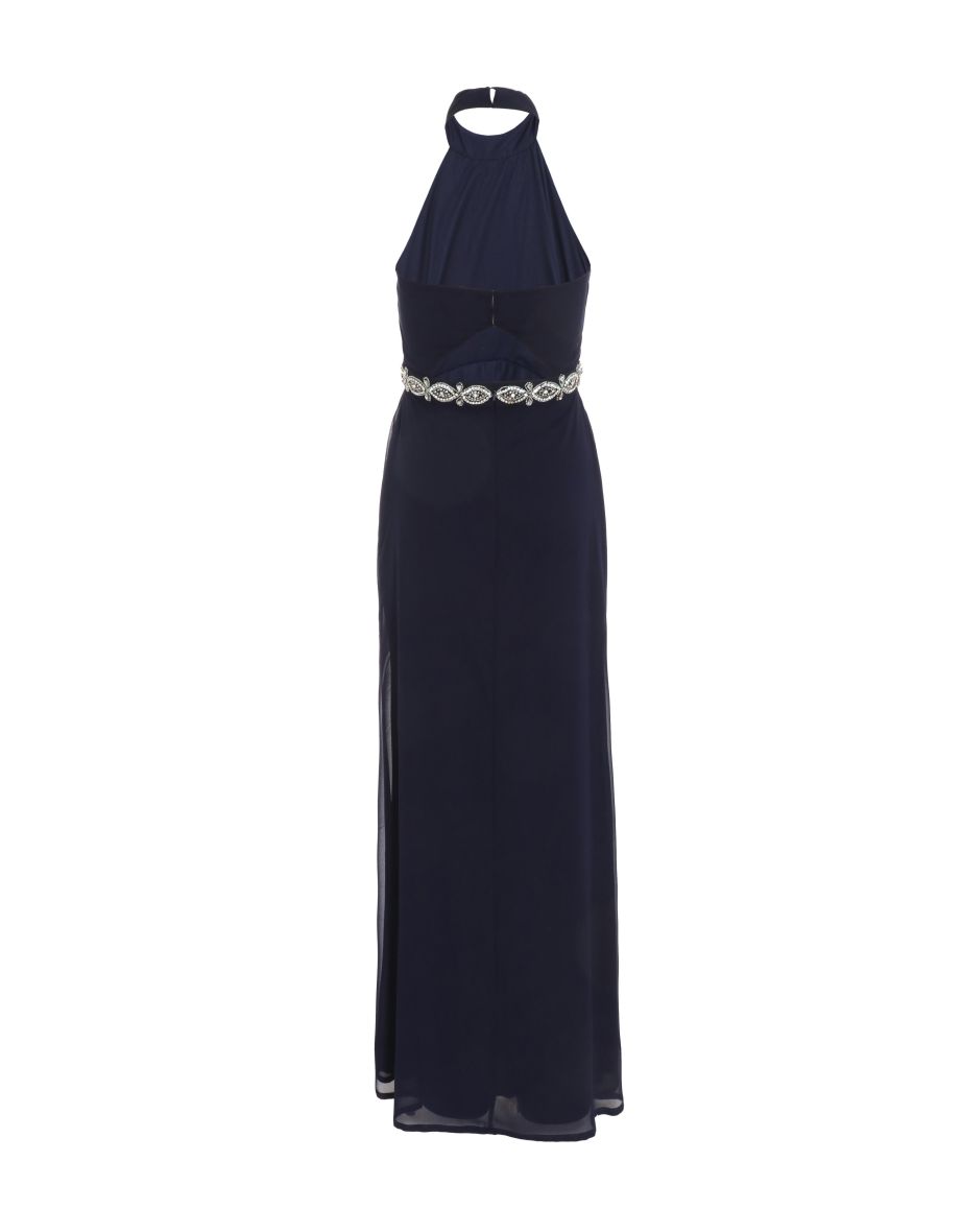 Navy Chiffon Halter Neck Maxi Dress - 4