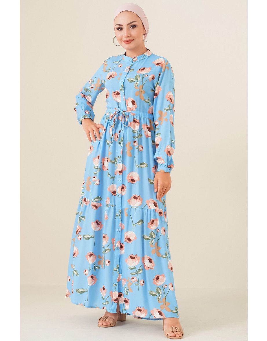 Large Collar Hijab Dress - Light Blue