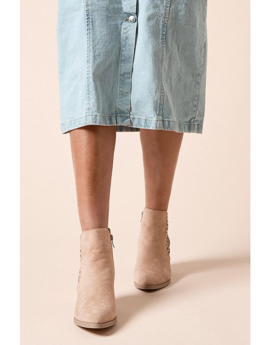 Camberly Faux Suede Lattice Detail Western Cowboy Ankle Boots