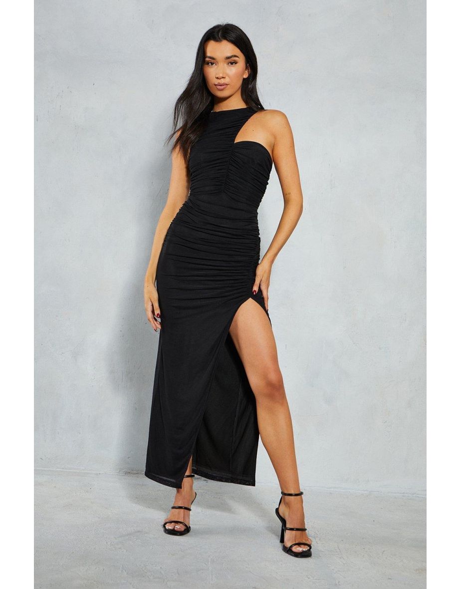 Shop Mesh Cut Out Detail Sleeveless Split Leg Maxi Dress Online in Bahrain VogaCloset