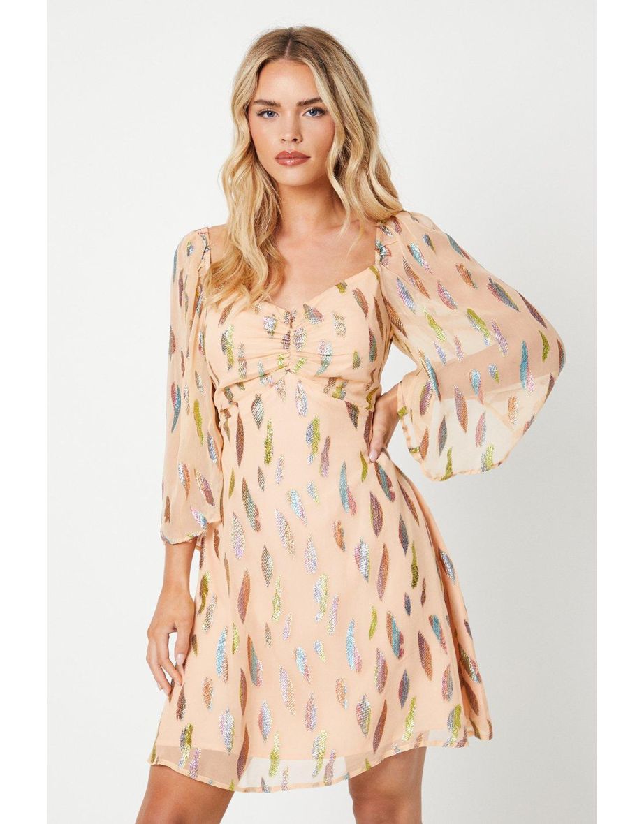 Petite Glitter Flare Sleeve Swing Dress