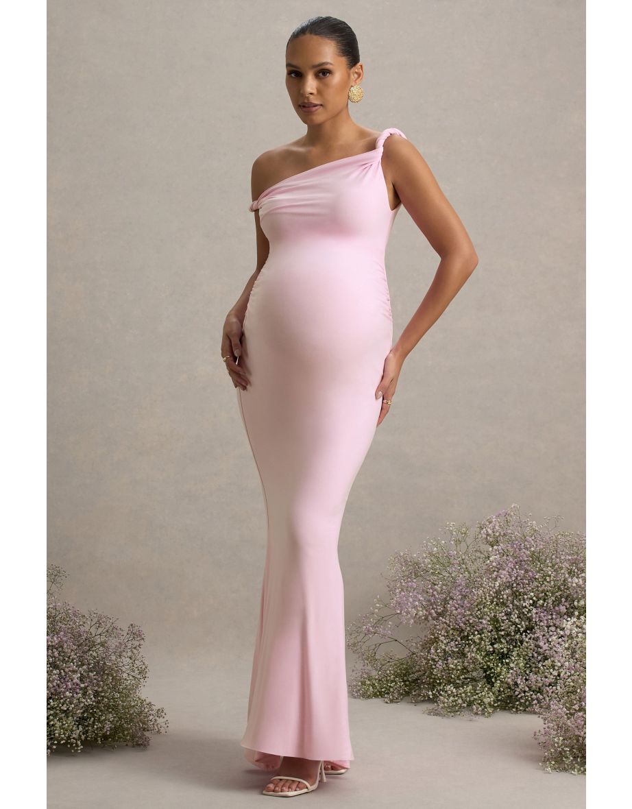 Lita | Pink Twisted Asymmetric Maternity Maxi Dress - 5