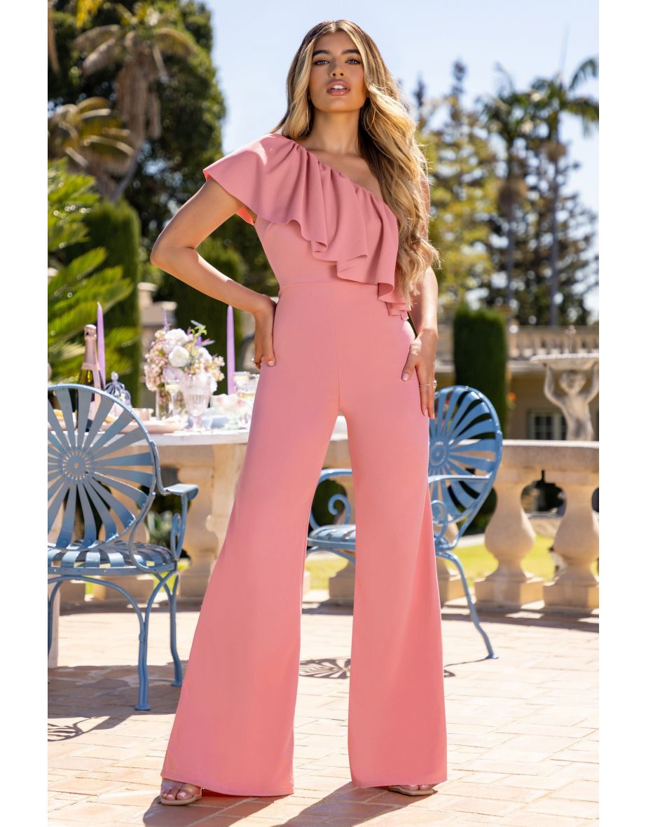 Divine Time | Pink One Shoulder Ruffle Jumpsuit