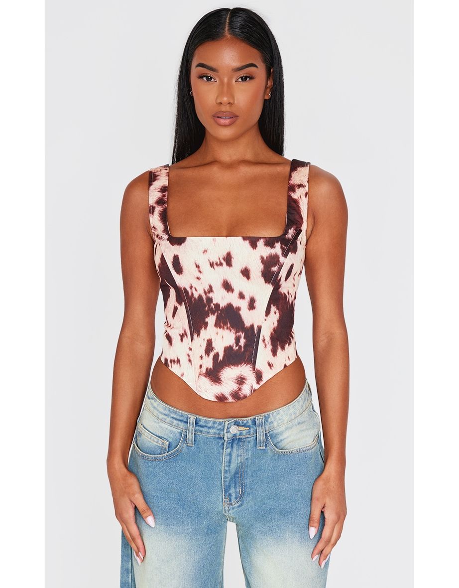 Brown Cow Print Corset