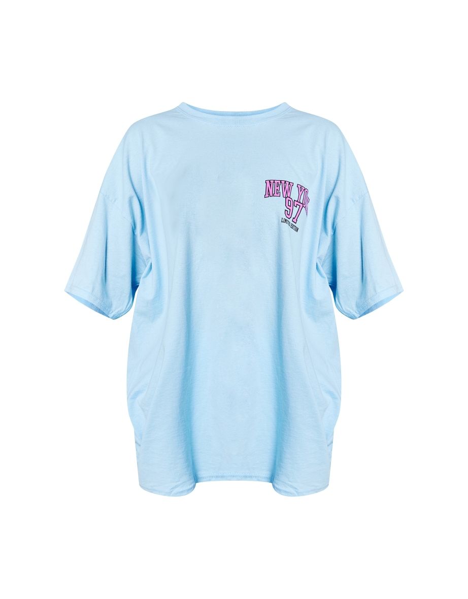 Baby Blue New York 97 Print Oversized T Shirt - 4