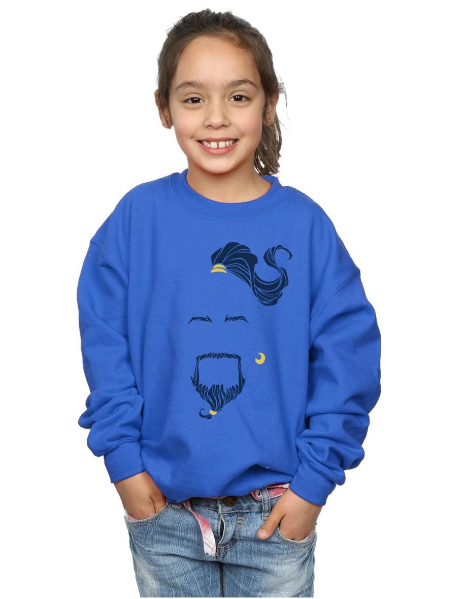 Disney Girls Aladdin Movie Genie Blue Face Sweatshirt - Royal Blue