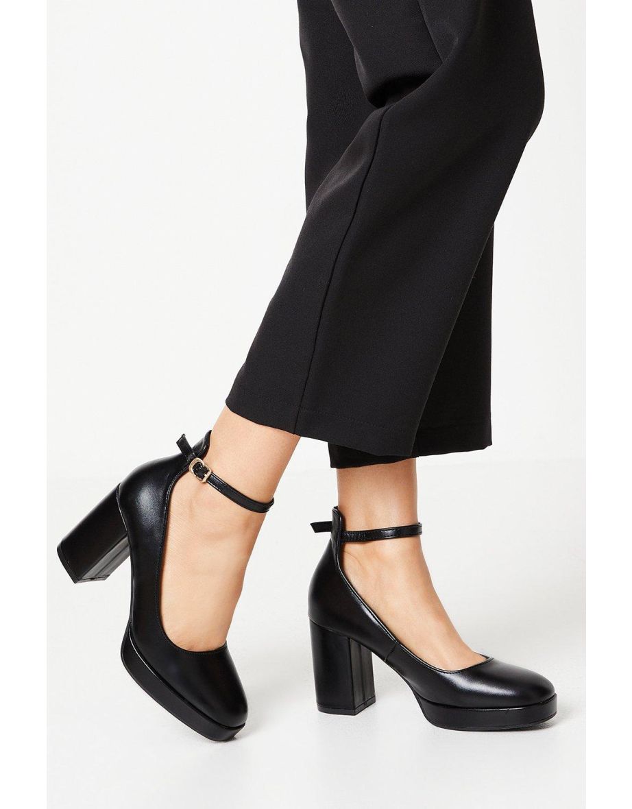 Vanessa Platform Ankle Strap High Block Heel Court Shoes
