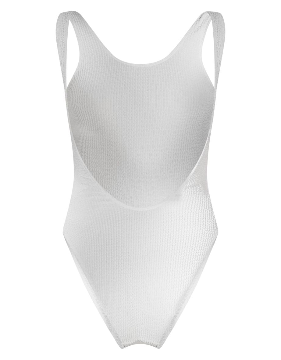 White Crinkle Low Scoop Back Swimsuit - 3