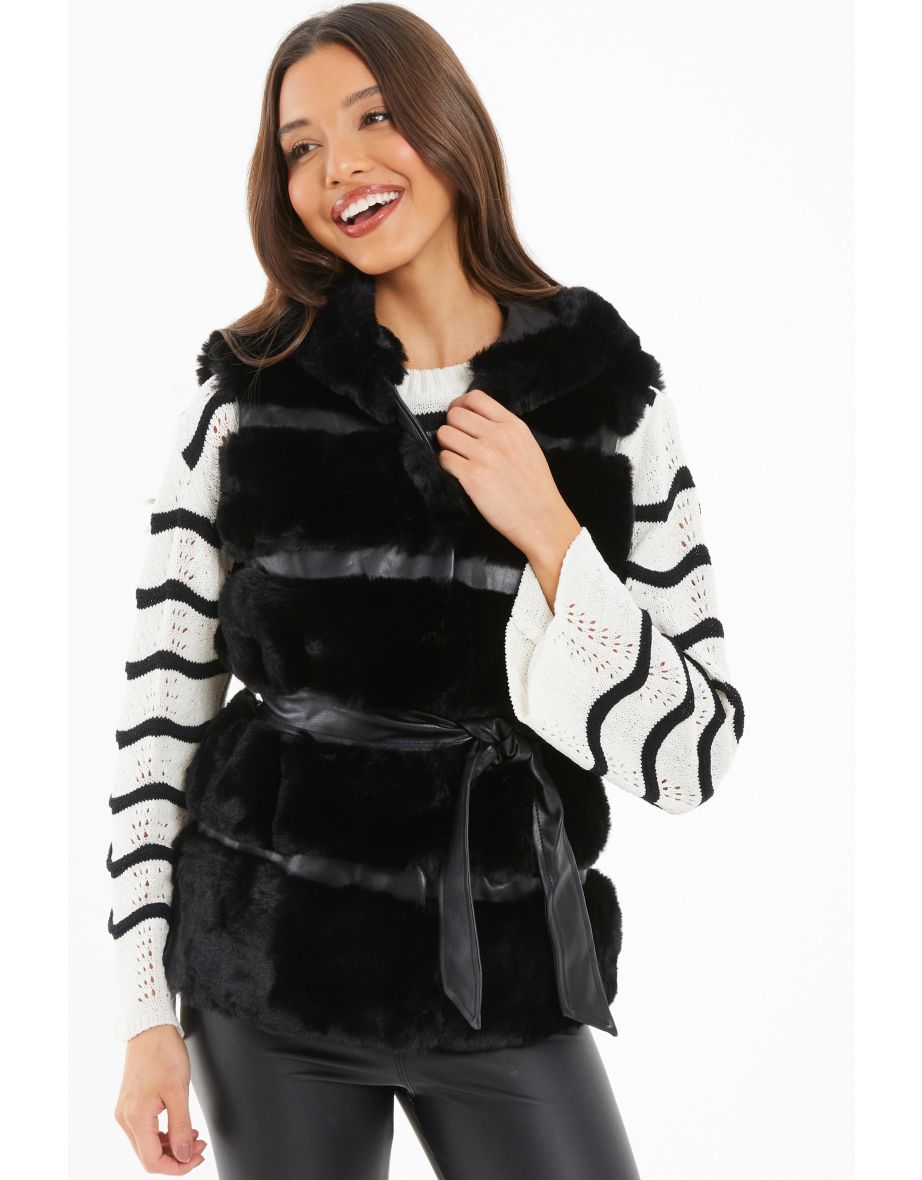 Black Faux Fur Hooded Gilet