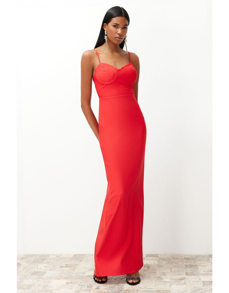 Shop Red Fitted Long Evening Evening Dress Online in Bahrain VogaCloset