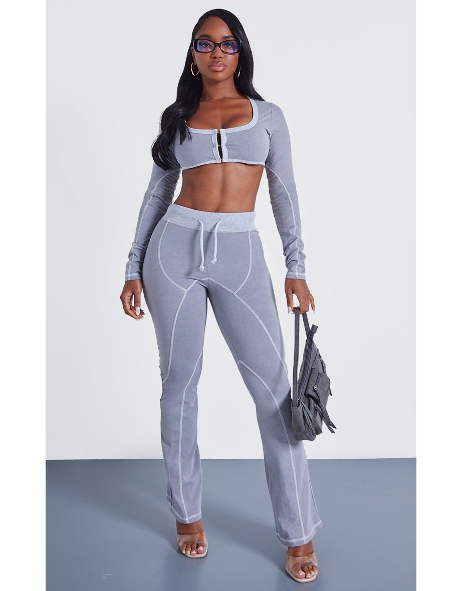 Shape Light Grey Washed Cotton Seam Detail Flare Leggings