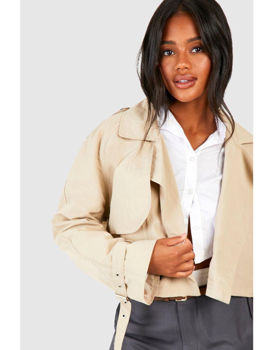 Crop Nylon Trench Coat - stone - 3