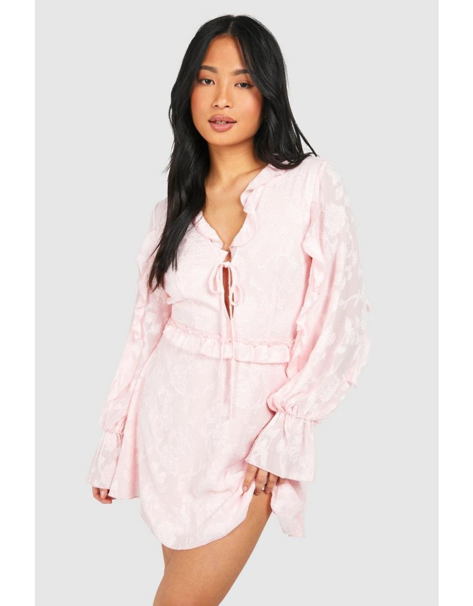 Petite Floral Jaquard Ruffle Mini Dress - blush