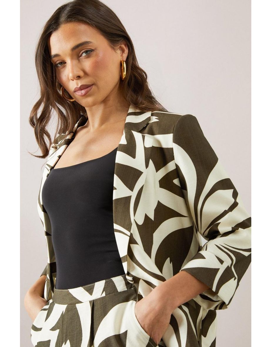 Petite Printed Linen Single Breasted Blazer - 3