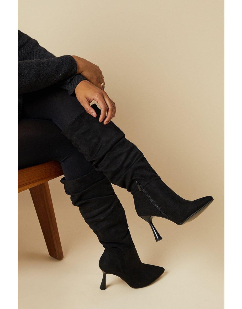 Laura Faux Suede Ruche High Stiletto Heel Knee Boot - 3
