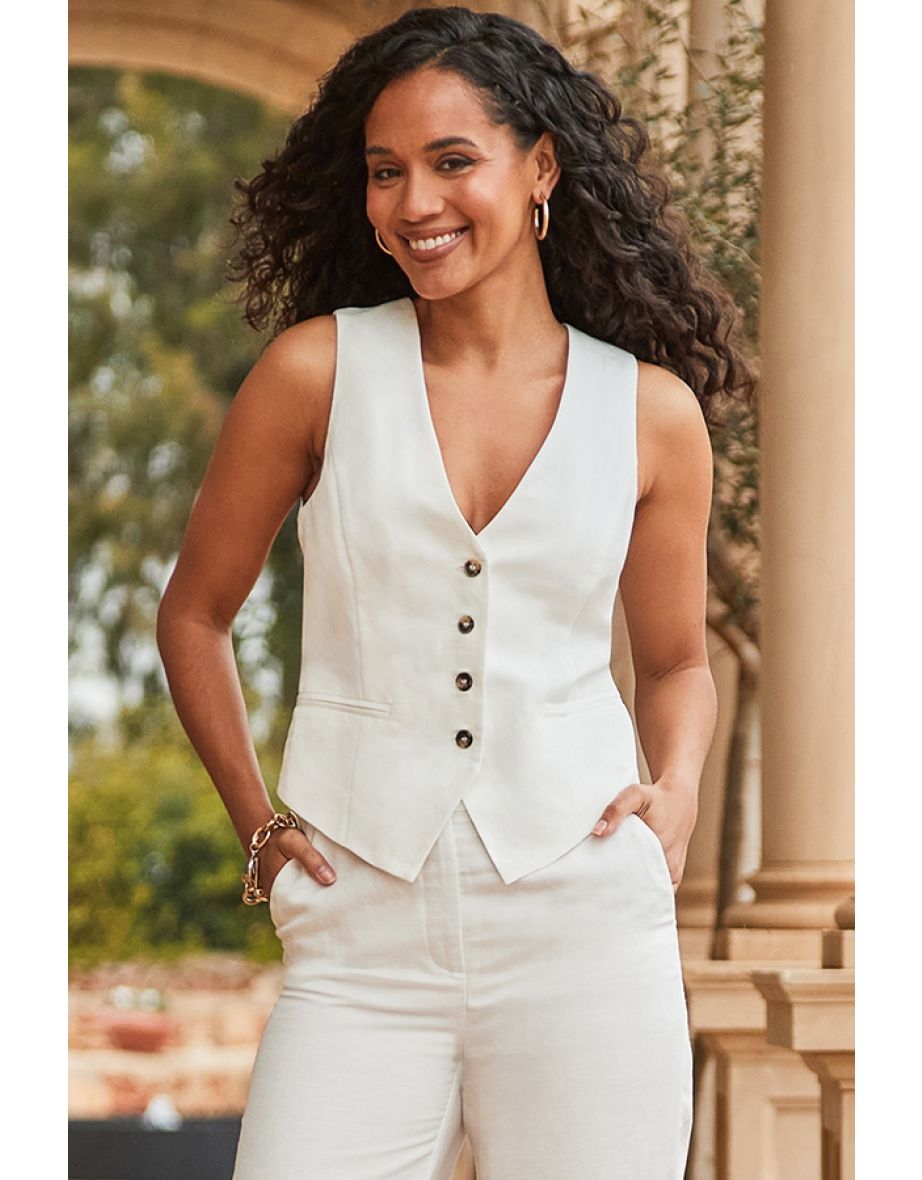 Ivory Linen Waistcoat Jacket