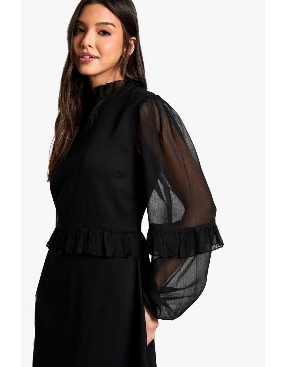 Chiffon High Neck Shift Mini Dress - black - 3