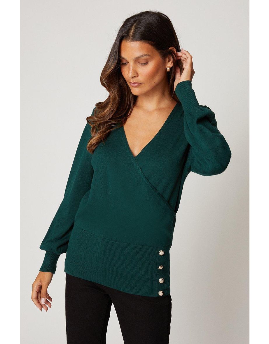 Button detail wrap sweater best sale