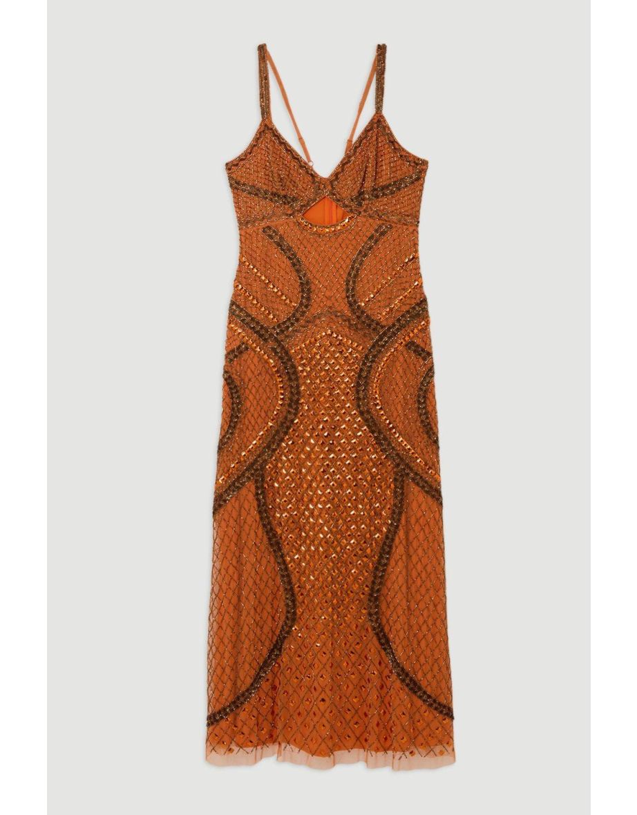 Cut Out Detail Embellished Beaded Woven Maxi Dress - 3