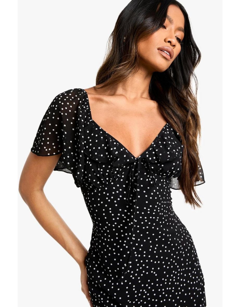 Polka Dot Angel Sleeve  Midaxi Dress - 3