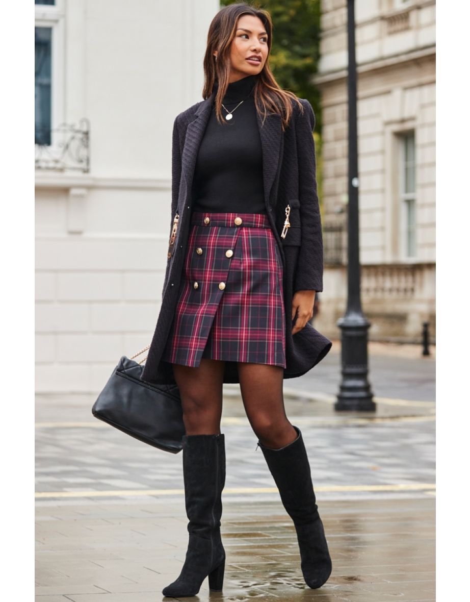 Oasis a-line mini skirt with button front in check hotsell