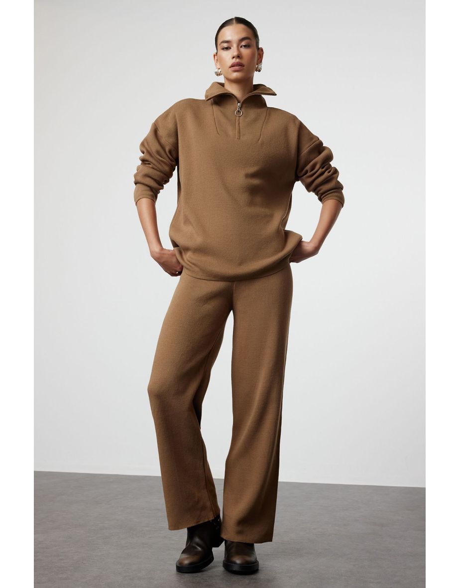Mink Wide Fit Zippered Knitwear Bottom-Top Set