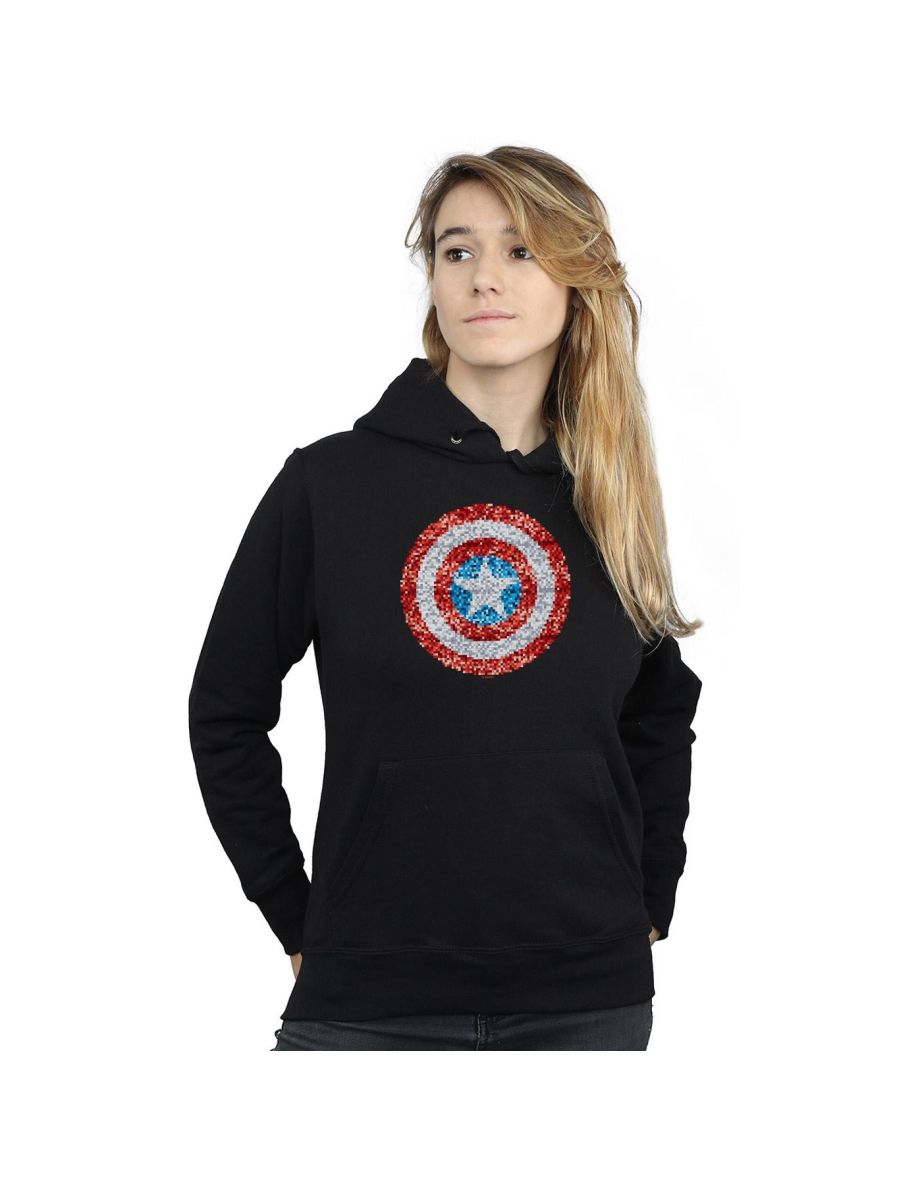 Marvel Womens/Ladies Captain America Pixelated Shield Hoodie - Black
