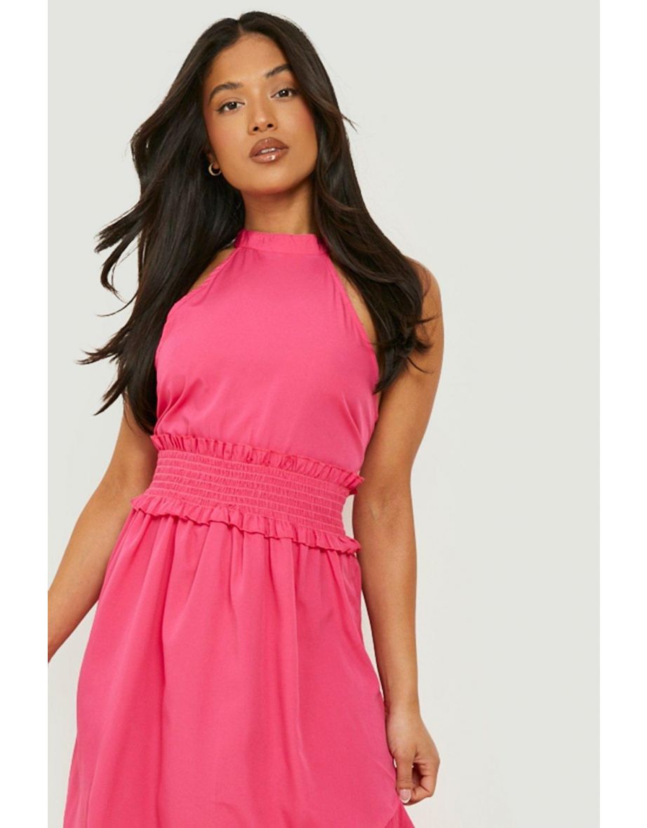 Petite Ruffle Hem Shirred Waist Maxi - hot pink - 3