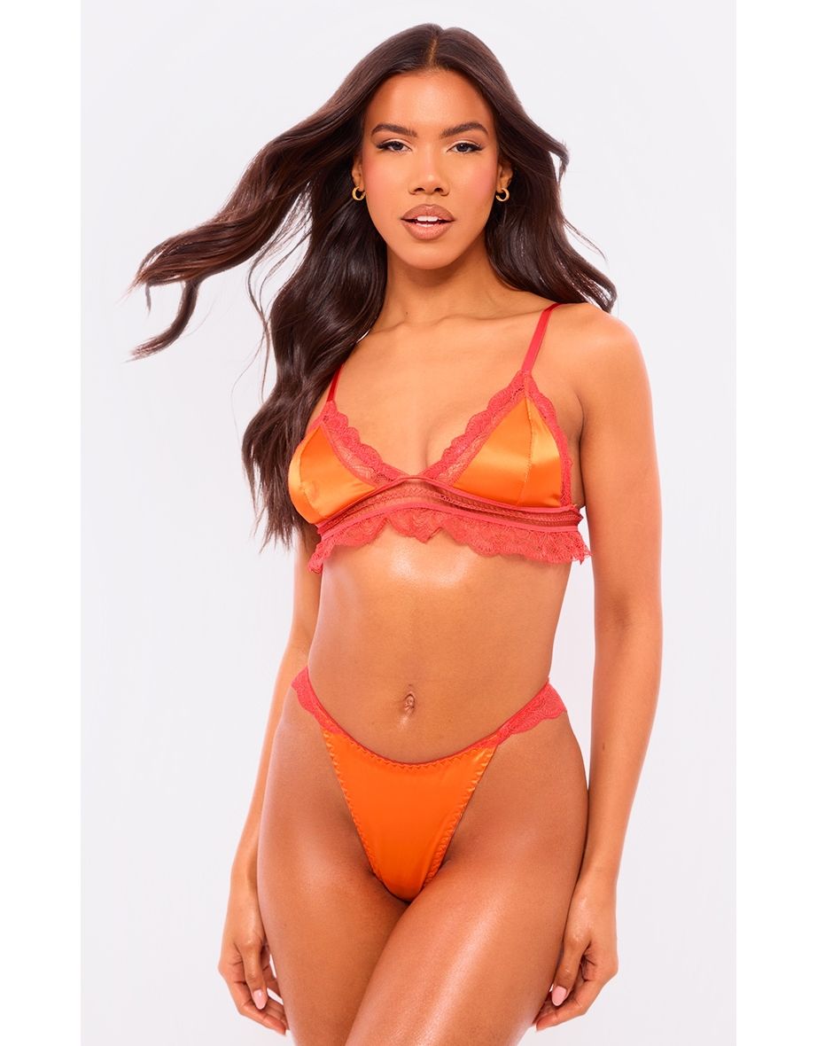 Pink Contrast Lace Trim Bralette Lingerie Set