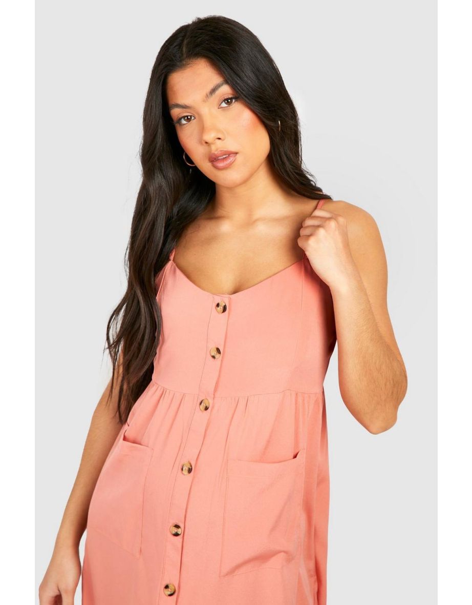 Maternity Button Front Pocket Skater Dress - dusky pink - 3