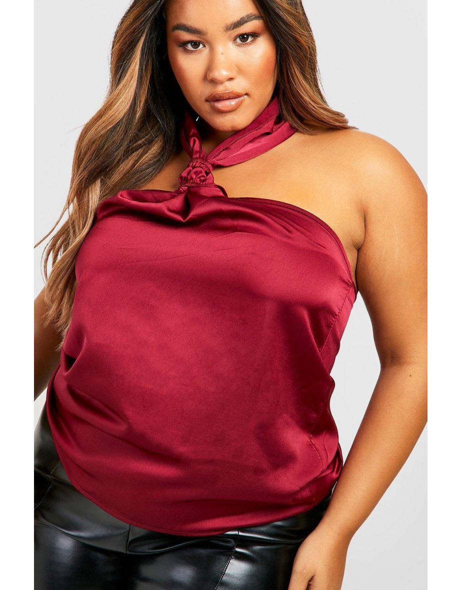 Plus Satin Halterneck Satin Top - berry - 3