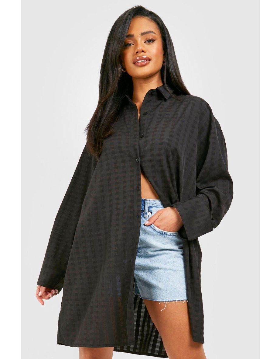 Textured Oversized Longline Shirt - black