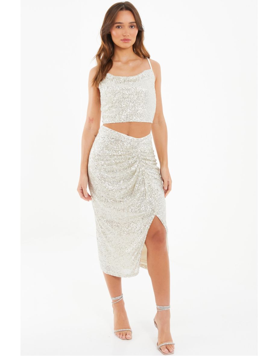 Champagne Sequin Strappy Crop Top