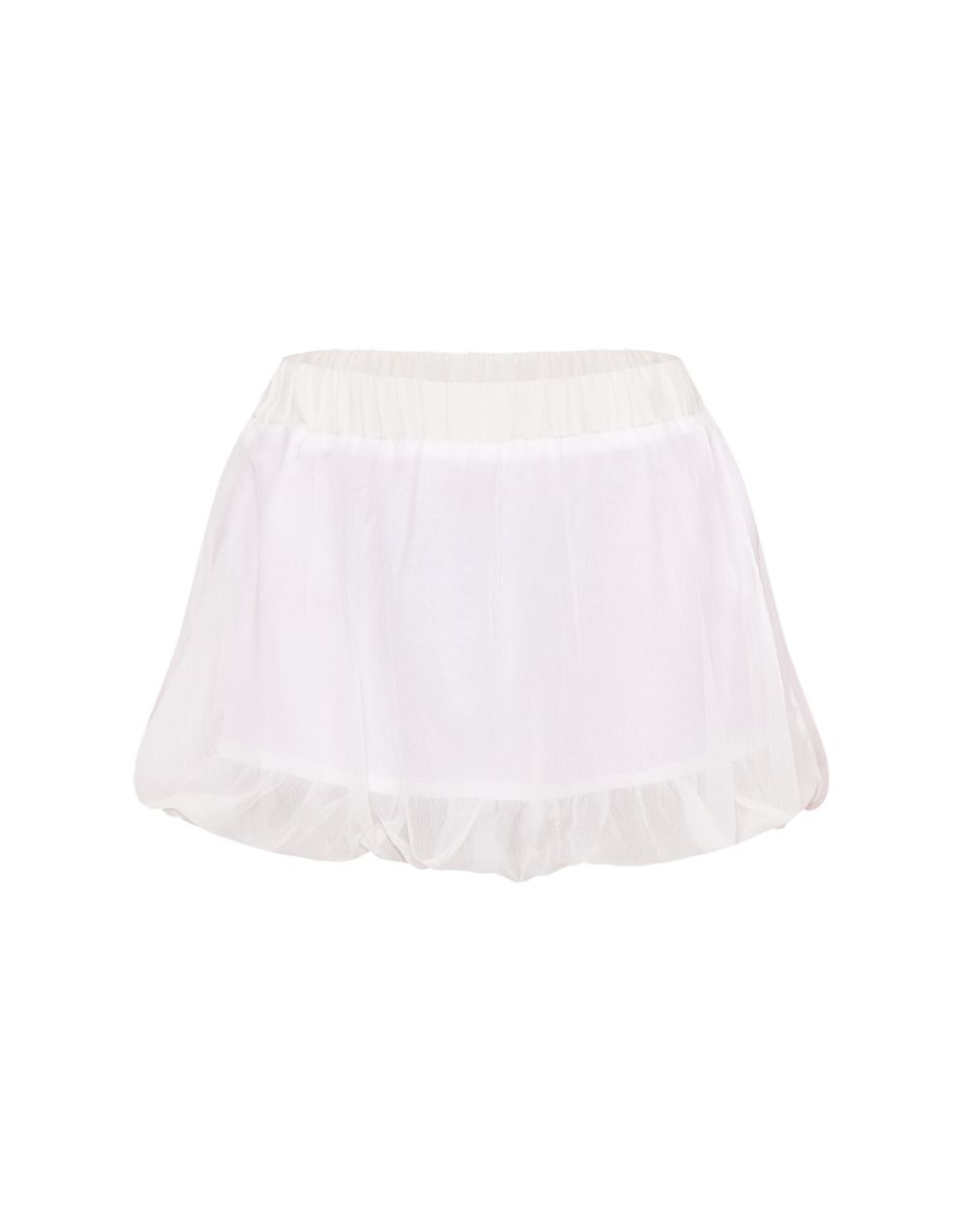 White Chiffon Ruched Mini Ruffled Skirt - 5