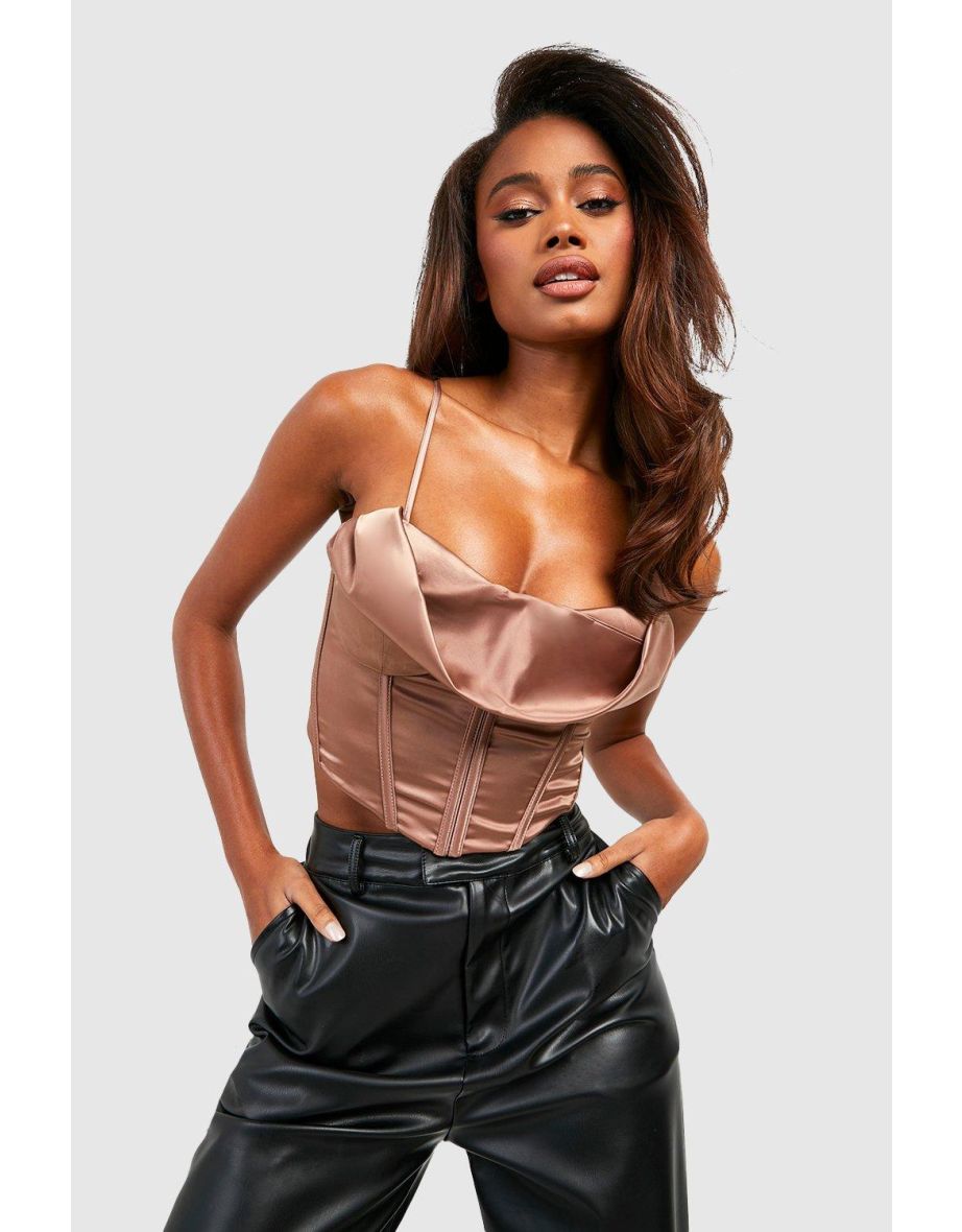 Satin Cupped Strappy Corset - mocha