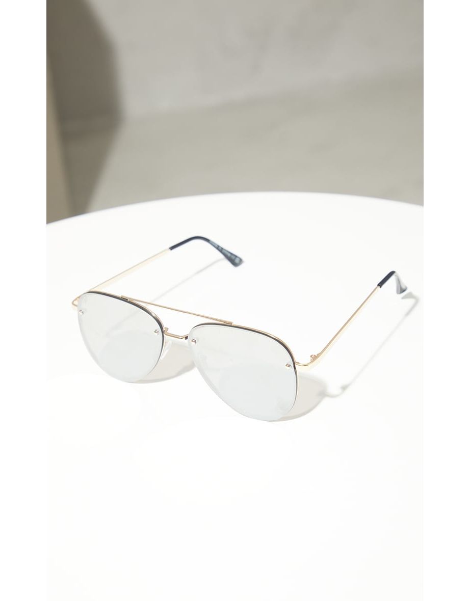 Silver Mirrored Aviator Sunglasses - 2