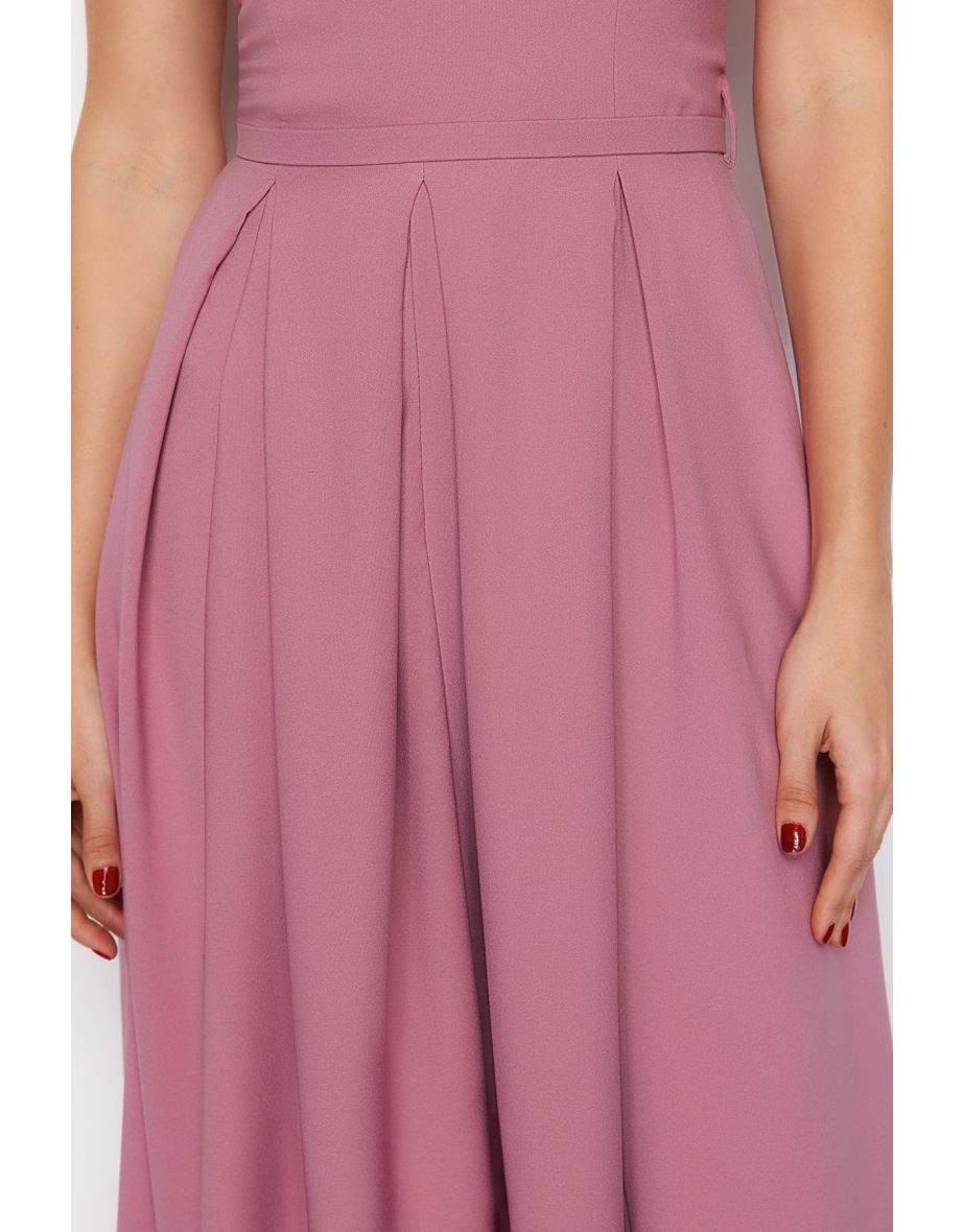 Dusty Rose Strapless Woven Long Evening Dress - 5
