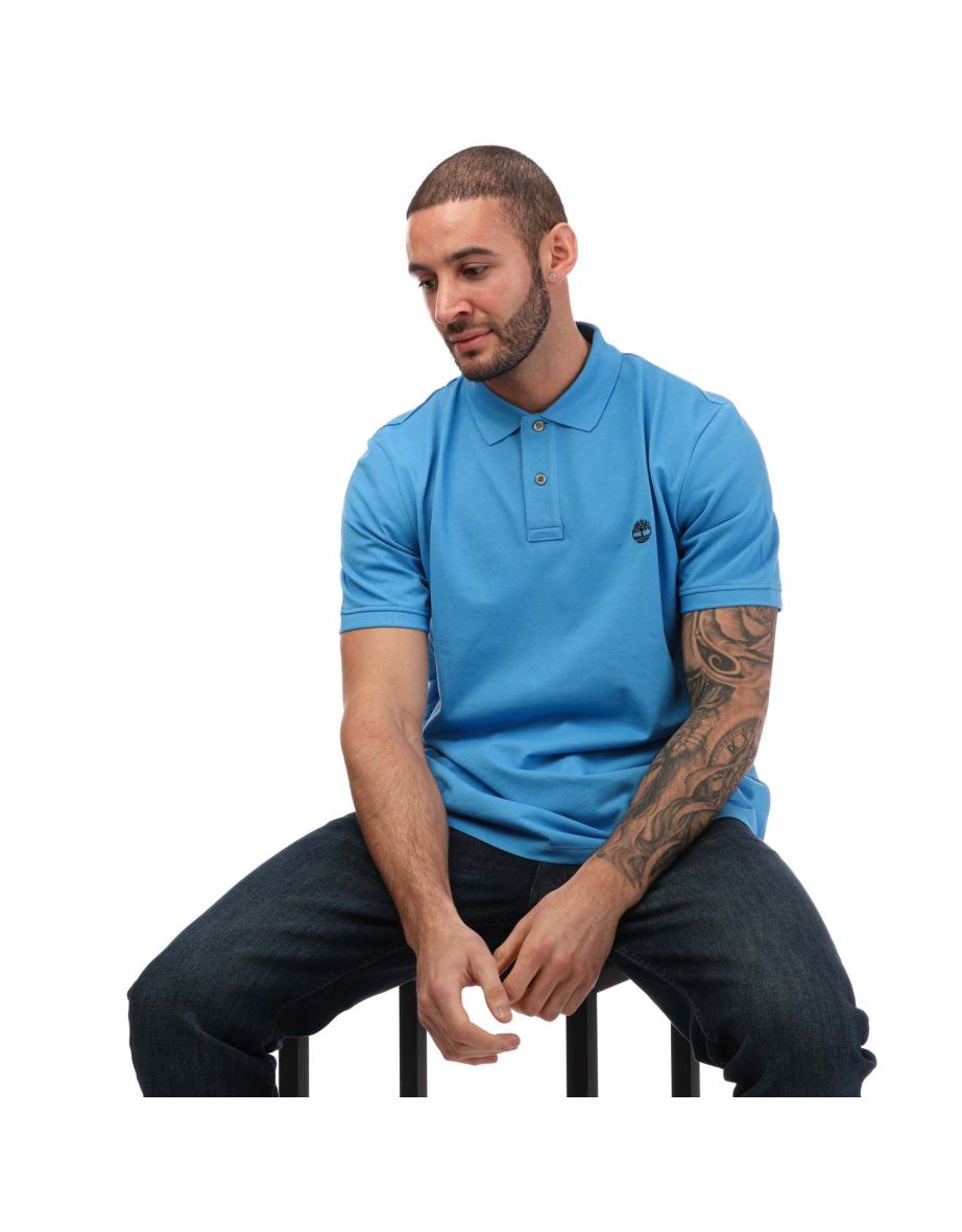 Men's Timberland Pique Short Sleeve Polo Shirt in Blue - 3