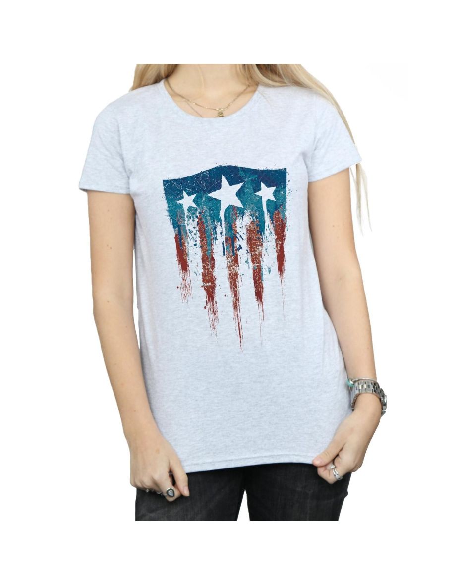 Marvel Womens/Ladies Captain America Flag Shield Cotton T-Shirt - Sports Grey - 3