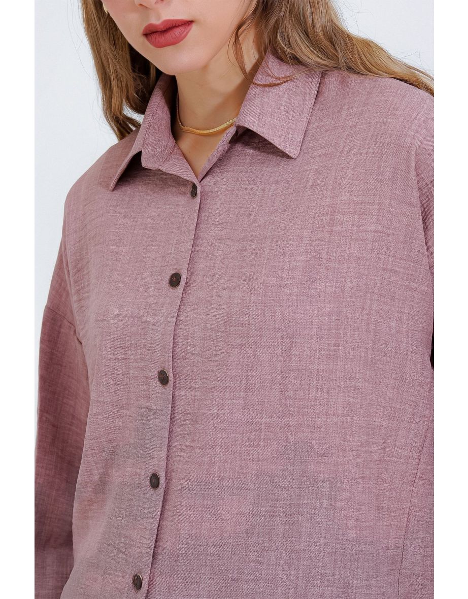 Women's Pale Pink Oversize Linen Bottom Top Set - 5