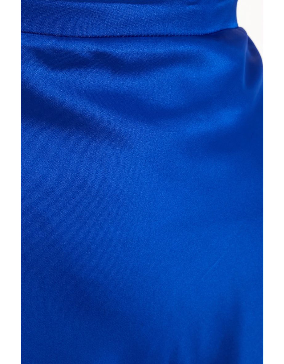 Royal Blue Satin Slip Midi Dress - 5