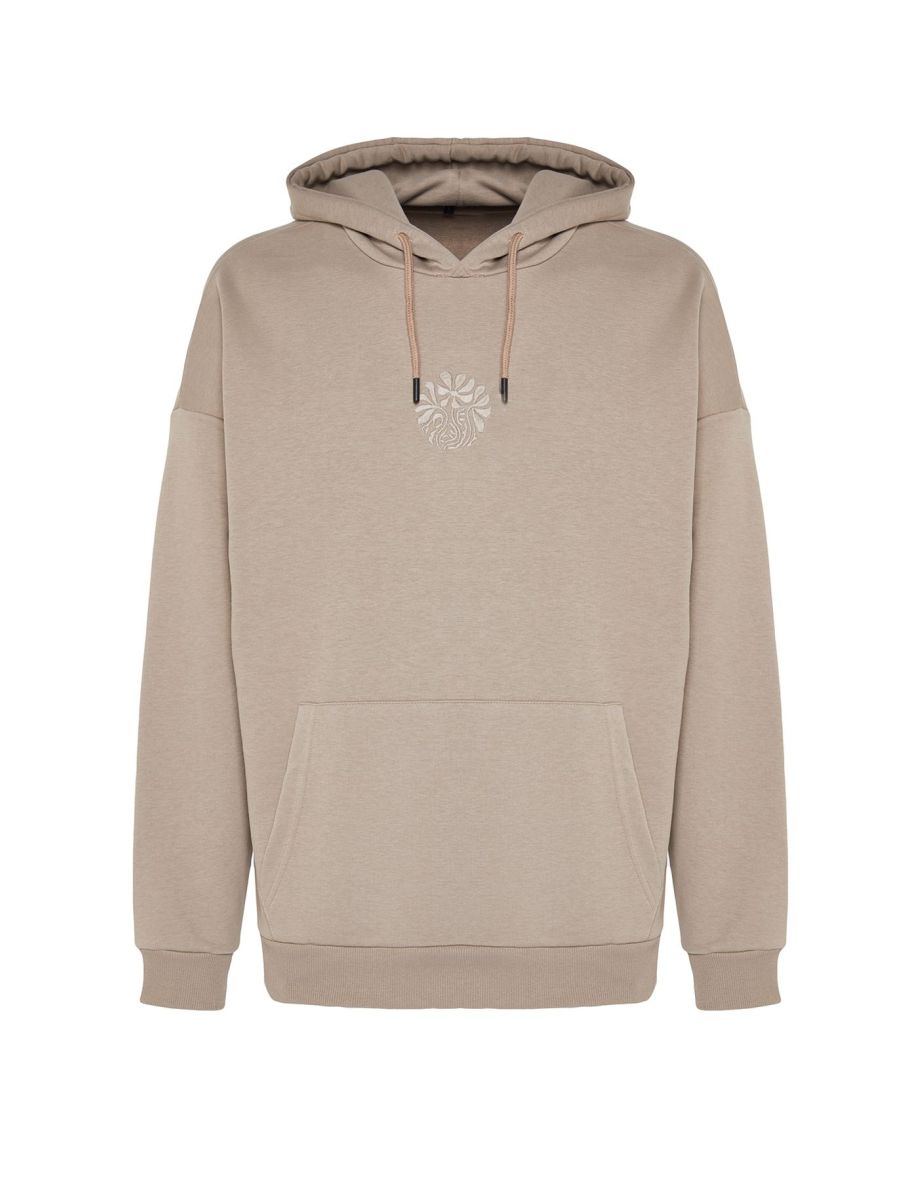 Men's Mink Oversize Hooded Floral Embroidery Sweatshirt