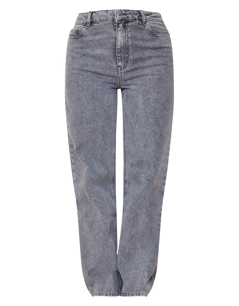Grey Acid Wash Low Rise Straight Leg Jeans - 4